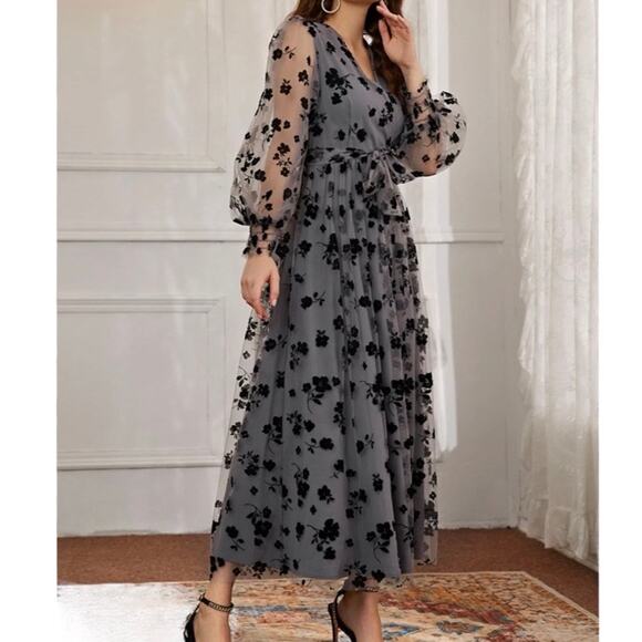 Chicwish Fairy Goth Mesh Faux Wrap Dress M Dark Floral Romantic Whimsigoth NEW - Picture 2 of 13